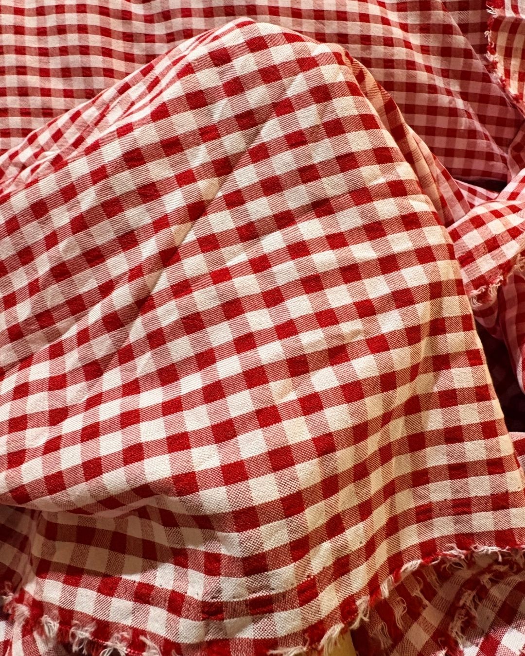 Red & White Check Fabric FBS0009
