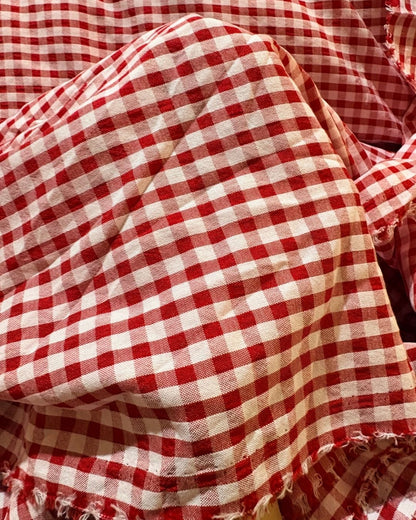 Red & White Check Fabric FBS0009